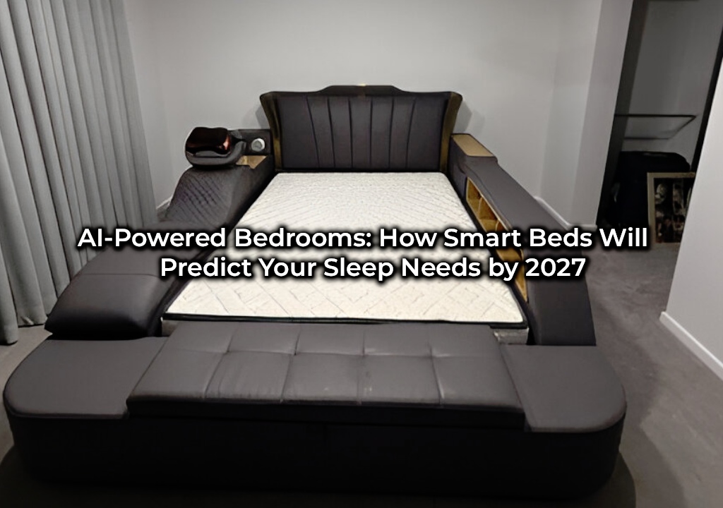 Smart bed with integrated technology, padded headboard, and modern bedroom setup showcasing AI-powered sleep innovation | AI-Powered Bedrooms: How Smart Beds Will Predict Your Sleep Needs by 2027 | JD Luxury Furniture